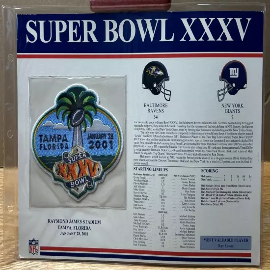 Willabee Ward Commemorative Super Bowl Patch 2001 Baltimore Ravens Giants Tampa