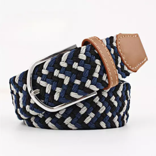 Mens Ladies Belts Canvas Webbing Braided Leather U Buckle Elastic Woven Stretch