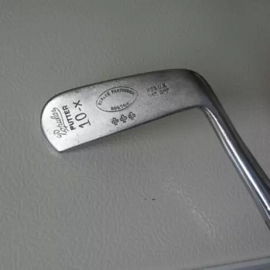 Rare Horace Partridge Boston Popular X-10 Putter, Hickory Shaft, 3-Clover Stamp