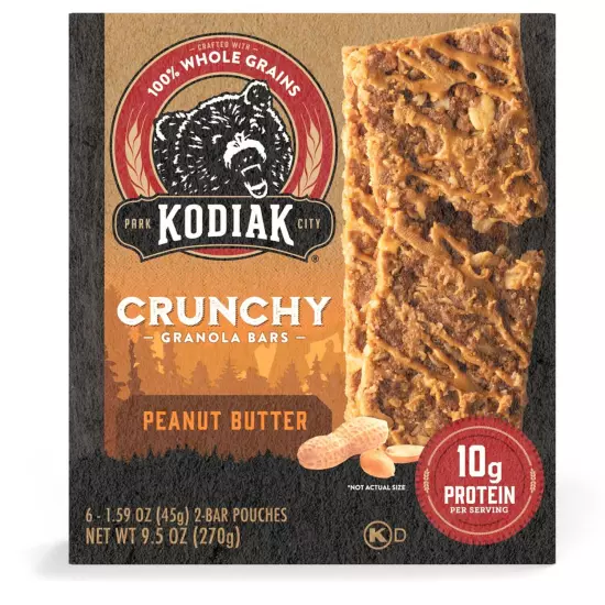 KODIAK CRUNCHY GRANOLA BARS Peanut Butter 3 BOXES 36 BARS TOTAL BB Exp. 3/2025