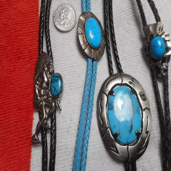 Bolo Ties LOT of 7 Faux Turquoise Southwest STyles Bear claw Concho Silver Tone