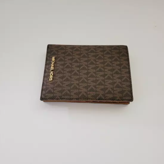 Michael Kors Jet Set Travel Passport ID Wallet MK Logo Brown Holder