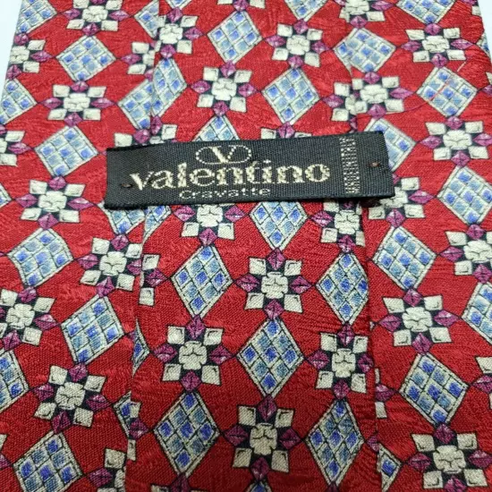 Vintage Valentino Cravatte 100% Silk Handmade Geometric Tie 80's Made In Italy 