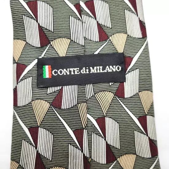 CONTE Di MILANO Colorful Silk Geometric Pattern on Olive Business Necktie