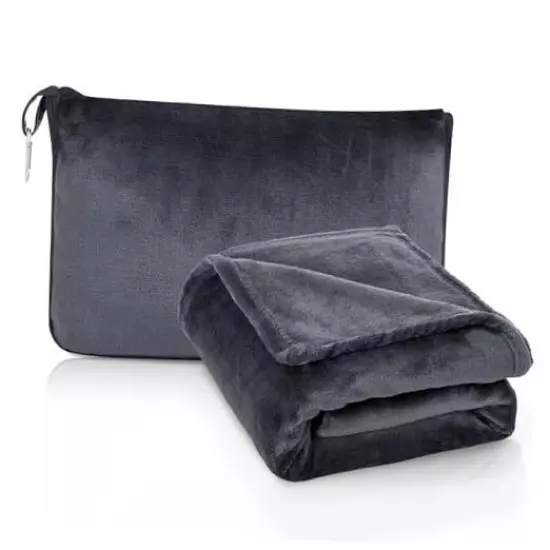  Travel Blanket Pillow, Premium 2 in 1 Soft Airplane Blanket 61"x43" Dark Grey