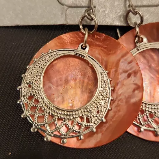 Pink Circle Shell Dangle Earrings