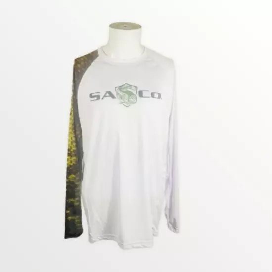 Saco SA Performance Long Sleeve White Fish Scales UPF 50+ Fishing Shirt Men's LG