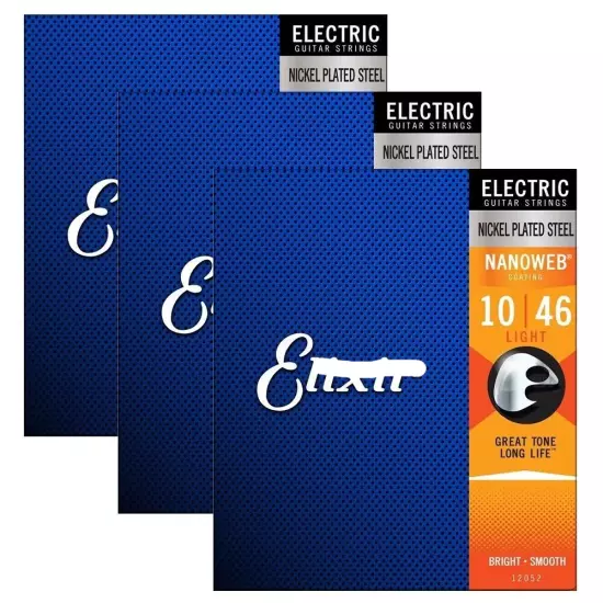 3 SETS ELIXIRR NANOWEB 12052 NICKEL PLATED ELECTRIC GUITAR STRINGS LIGHT -10-46*