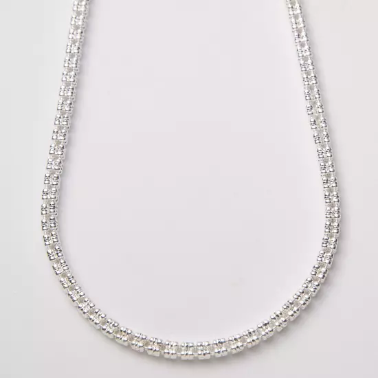 4mm Diamond-Cut Ice Link Chain Necklace Sterling Silver 925 Italy All Sizes