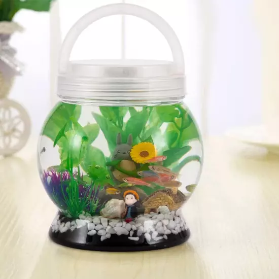 Small Betta Tetra Fish Tank Decorations Set-Aquarium with 20 Color LED Lighting,