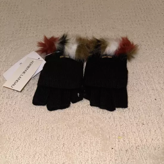 Adrienne Landau Wool Blend Black Convertible Gloves with Multicolour Faux Fur