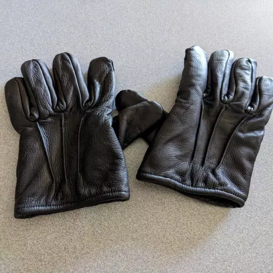 NEW Black Leather Gloves Police Style Touchscrn Cut Resistant Lined Unisex S-Med