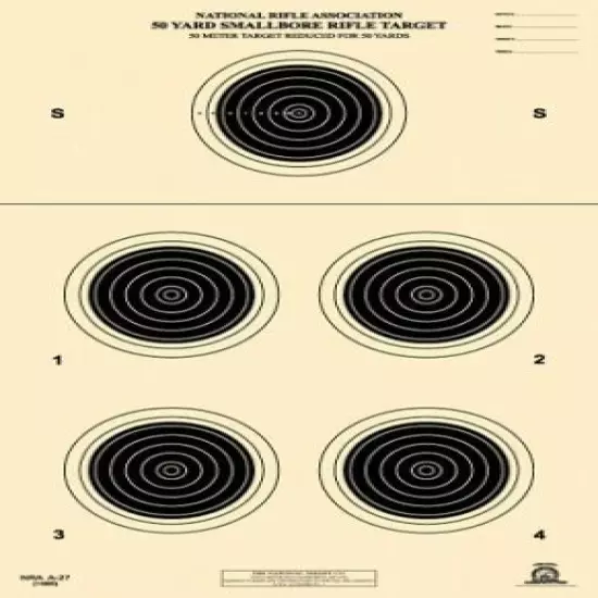 Official NRA A-27 50 Yard Smallbore Rifle Targets, on Tagboard, 14" x 24"