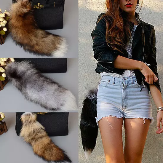 40CM Large Long Faux Fur Tail Keychain Key Ring Chain Bag Handbag Charm Decor