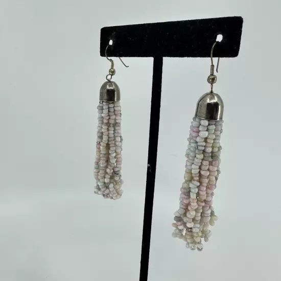 Womens Earrings White Pink Beaded Fringe Dangle Western Boho Costume Fashion