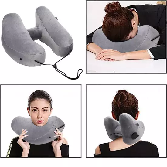 Inflatable Travel Pillow Set for Airplane - Neck Pillow for Airplane With Hat