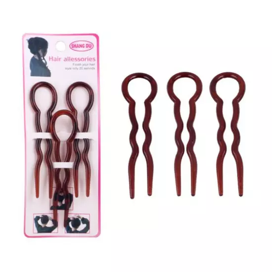 9/15 Pcs U-shaped Bun Hair Pin Clip Grips Brown Wavy Salon Hairpins