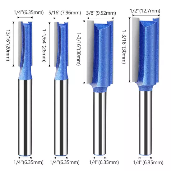 4PCS 1/4" Shank Straight Router Bit Flush Trim Woodworking Cutter