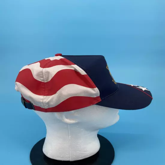 VTG 90s Nissun Snapback Hat Red White Blue Thick Stitched American Flag Stars