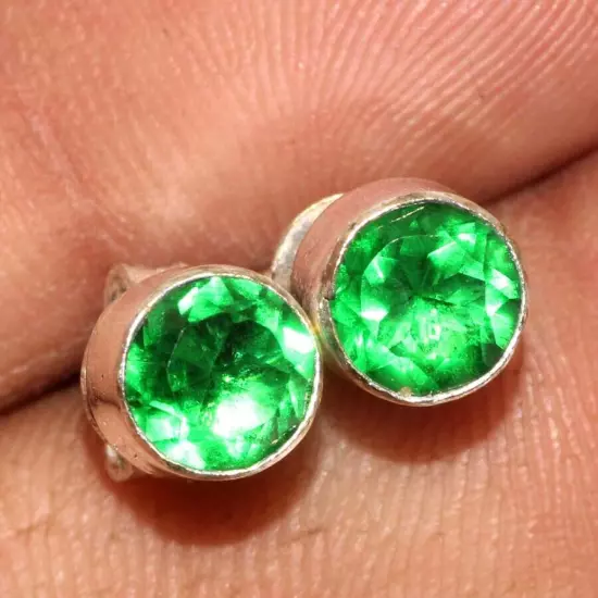 925 Silver Plated-Green Topaz Ethnic Earrings Jewelry 5mm GW