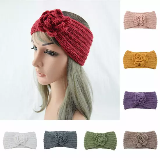 Women's Camellia Knitted Headband Stretch Hair band Head Wrap Soft Ear Warmers