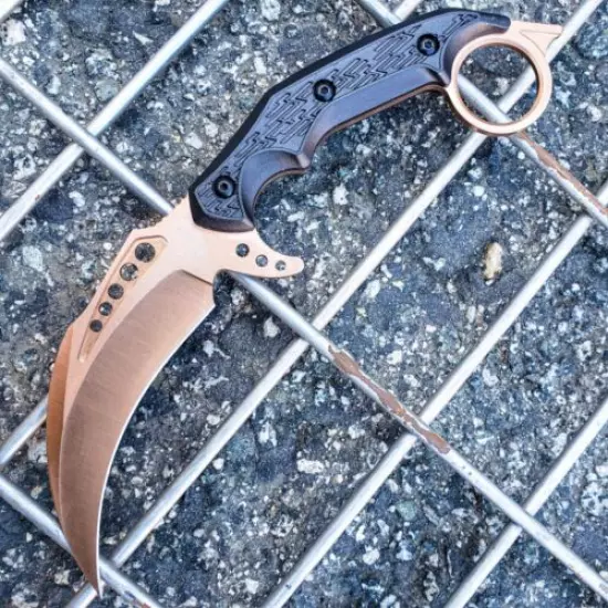 9.5" Bronze Tactical Talon Full Tang Fixed Blade Hunting Survival Karambit Knife