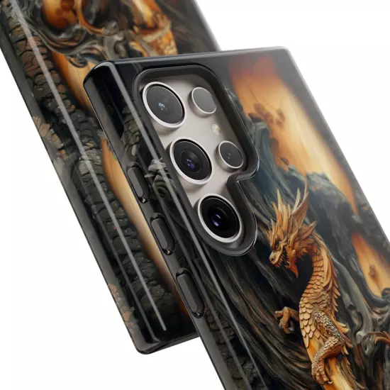 For iPhone, Samsung Galaxy, Pixel - Phone Case Cover - Carved Wood Dragon Print