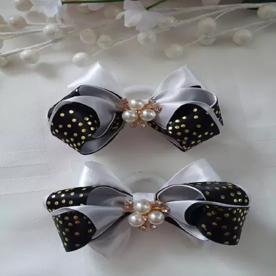 Black White Polka Dots 2 Bows For Girls Festive Fashion Hairsty For School S