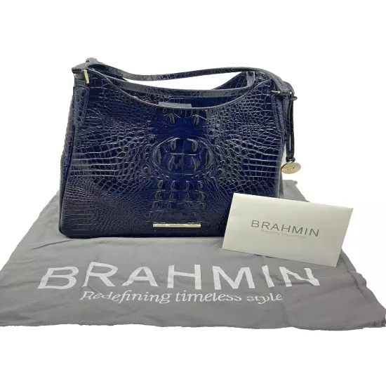 Brahmin Dayton Melbourne Shoulder Bag Dark Blue NWOT Registration /Dust Cover