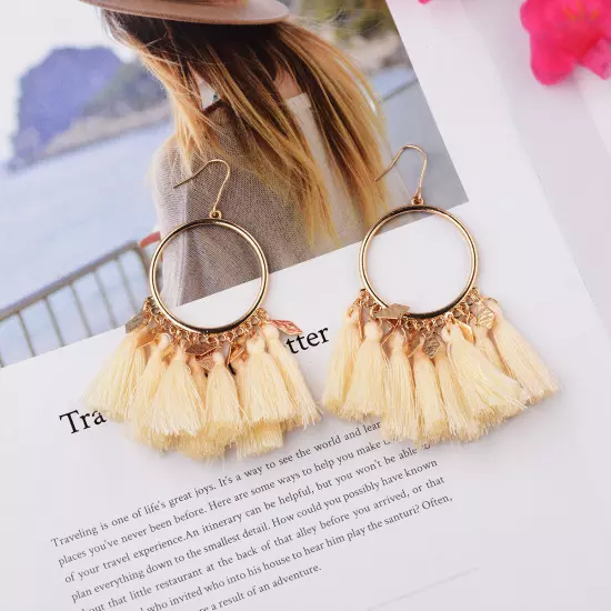 Fashion Women Bohemian Earrings Long Tassel Fringe Drop Dangle Ear Stud Jewelry