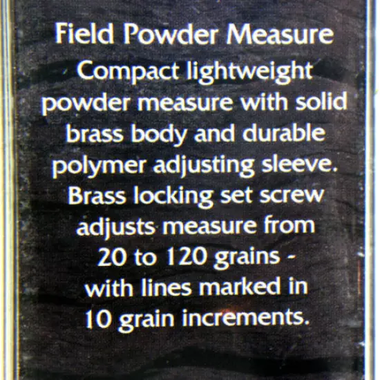 FLINT RIVER BRASS BLACK POWDER MEASURE Adjusts 20-120 GRAINS DEER TURKEY HUNTING