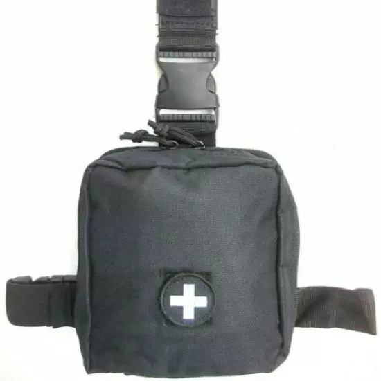 TACTICAL FORCE DROP LEG MEDICAL POUCH EMT BLACK EMERGENCY MEDIC 17X16X7.5CM