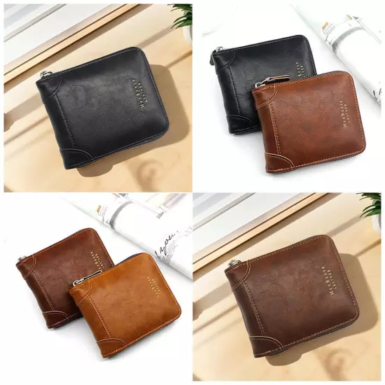 New Men's Wallet Fashion Large Capacity Vintage Men's Zip Money Clip^