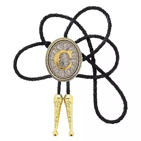 Bolo tie for Men Western Cowboy Golden Initial Letter A to Z Costume Bolo ties