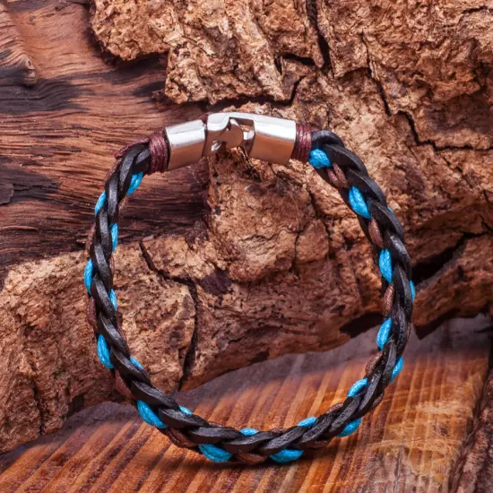 Men's Surfer Metal Clasp wide Leather Wrap Bracelet Wristband Cuff For Women