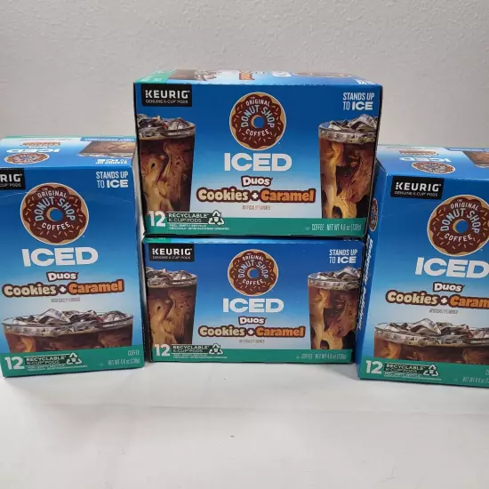 Set of 4 The Original Donut Shop Iced Coffee Duos Cookies Caramel 12ct K-Cups