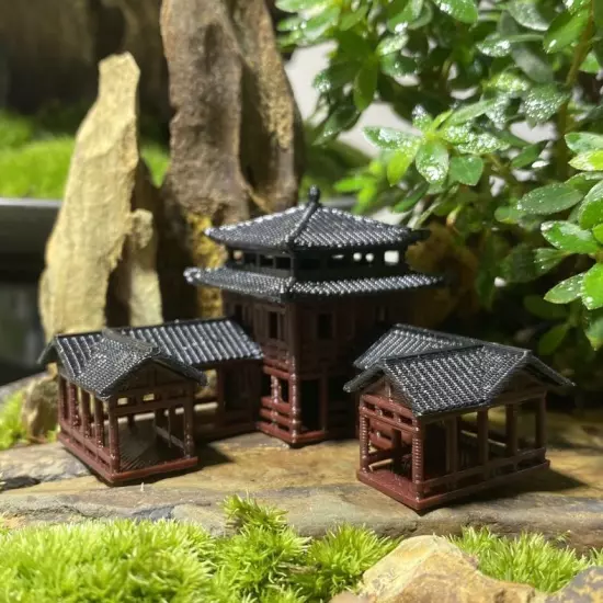 Plastics Chinese Ancient Architectural Model Aquarium Micro Landscape Bonsai