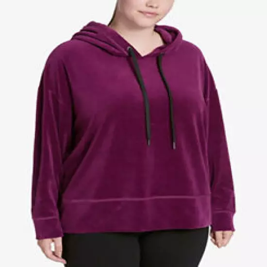 Calvin Klein Performance Plus Size Women's Velour Hoodie; Wine (3X)