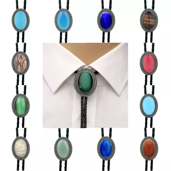 Natural Agate Stone Bolo Tie for men Handmade Oval Shape Western Cowboy Bola tie