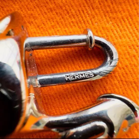 HERMES Pelican Motif 1992 Cadena Padlock Silver Bag Charm JPN