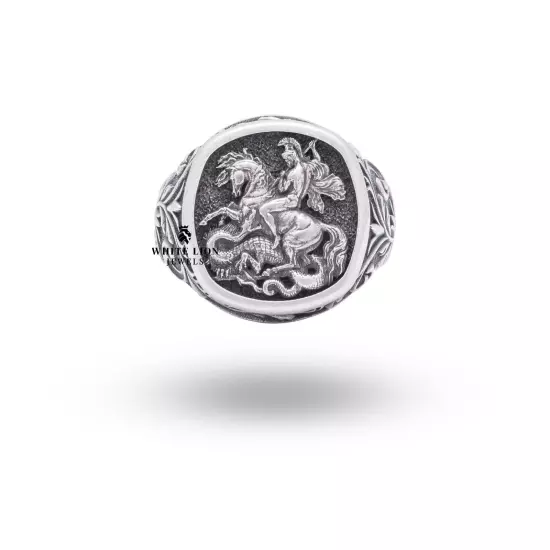 St George of Lydaa Greek Army Mythology Protector Catholic Ring 925 Silver Gift