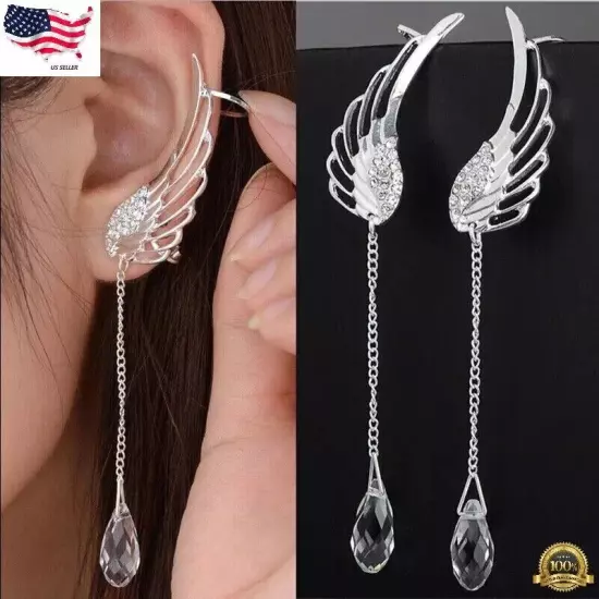 Angel Wing Crystal Drop Stud 925 Sterling Silver Earrings Womens Jewellery Gifts