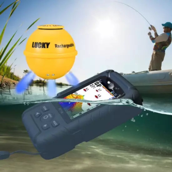 2.8inch Wireless Sonar Sensor 45M Fishfinder Echo Sounder+Attractive Lamp 100M