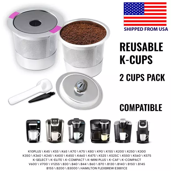 2x Reusable K Cups Coffee Pod Filters 100% Steel for Keurig 1.0 & 2.0 (2-Pack)