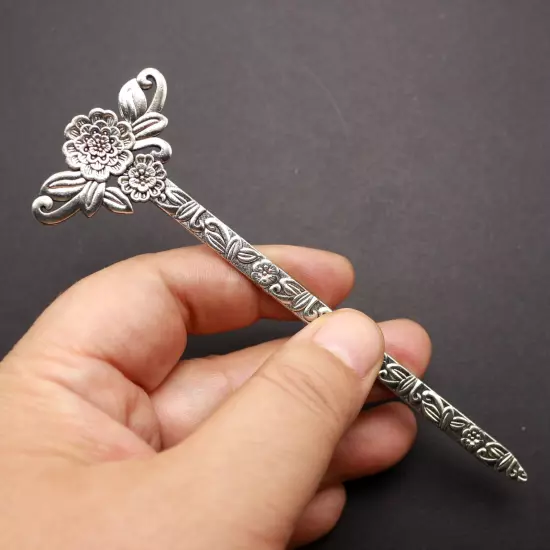 5 Pcs Tibet Silver Metal Hair Forks Traditional Hair Stick Chopstick Chignon Pin