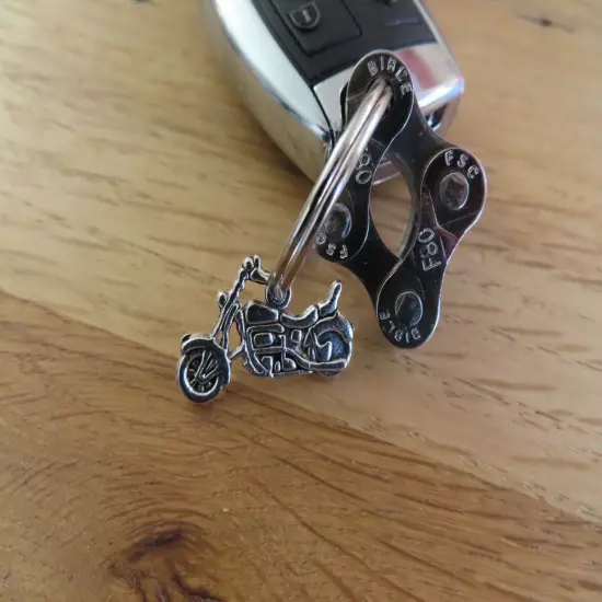 Key Chain Biker Keychain Keyring Silver Gift Him Her Chrome Harley Keychain