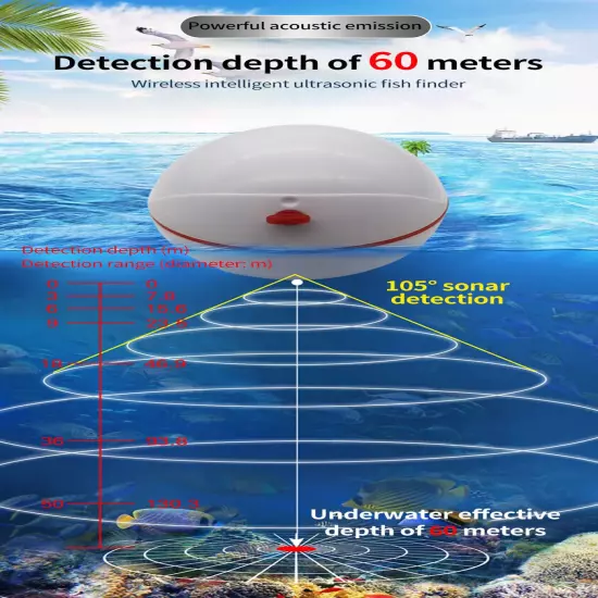 3D Intelligent High Power Sonar Fish Finder - Wireless Fish Finder Detector Ball