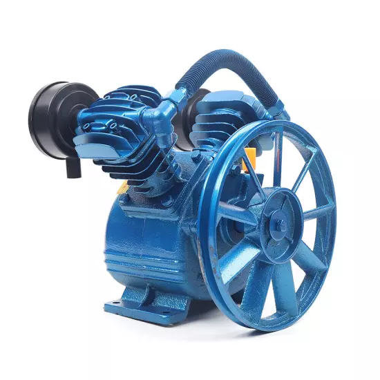 Air Compressor Pump Twin Cylinder 2 Piston V Style 2HP Head Single Stage Blue