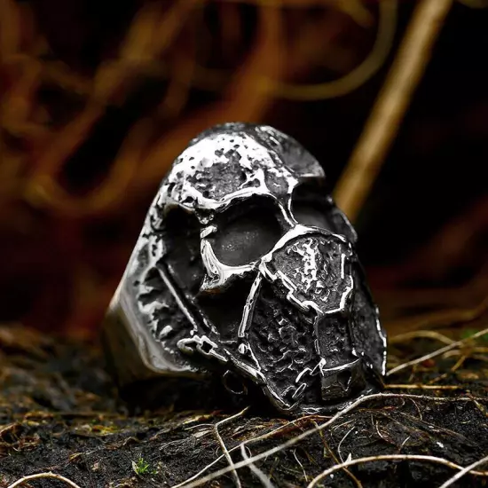 Imprison Chain Masked Skull Ring Men's Stainless Steel Retro Skull Ring Biker