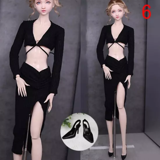 Black Dress For 11.5" Doll Outfits Clothes Top Split Skirt Clothes Set Sandals